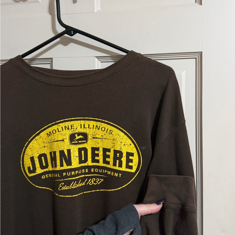 John Deere Waffle Knit Thermal Long Sleeve Mens Tractor Farmer Brown Size Large - Picture 4 of 7
